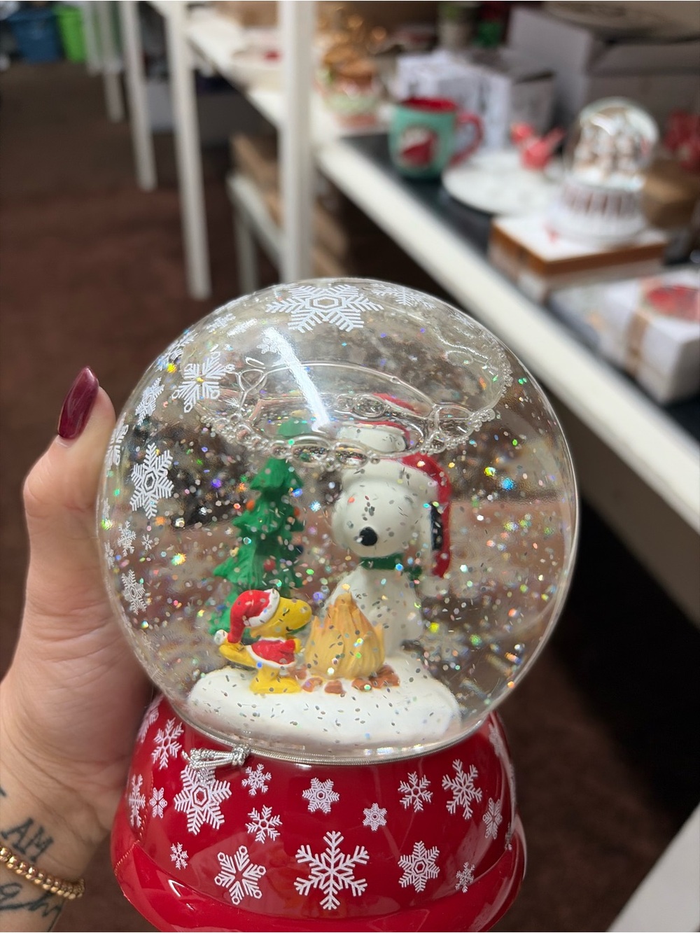 Peanuts Holiday Snow Globe in Red and Green